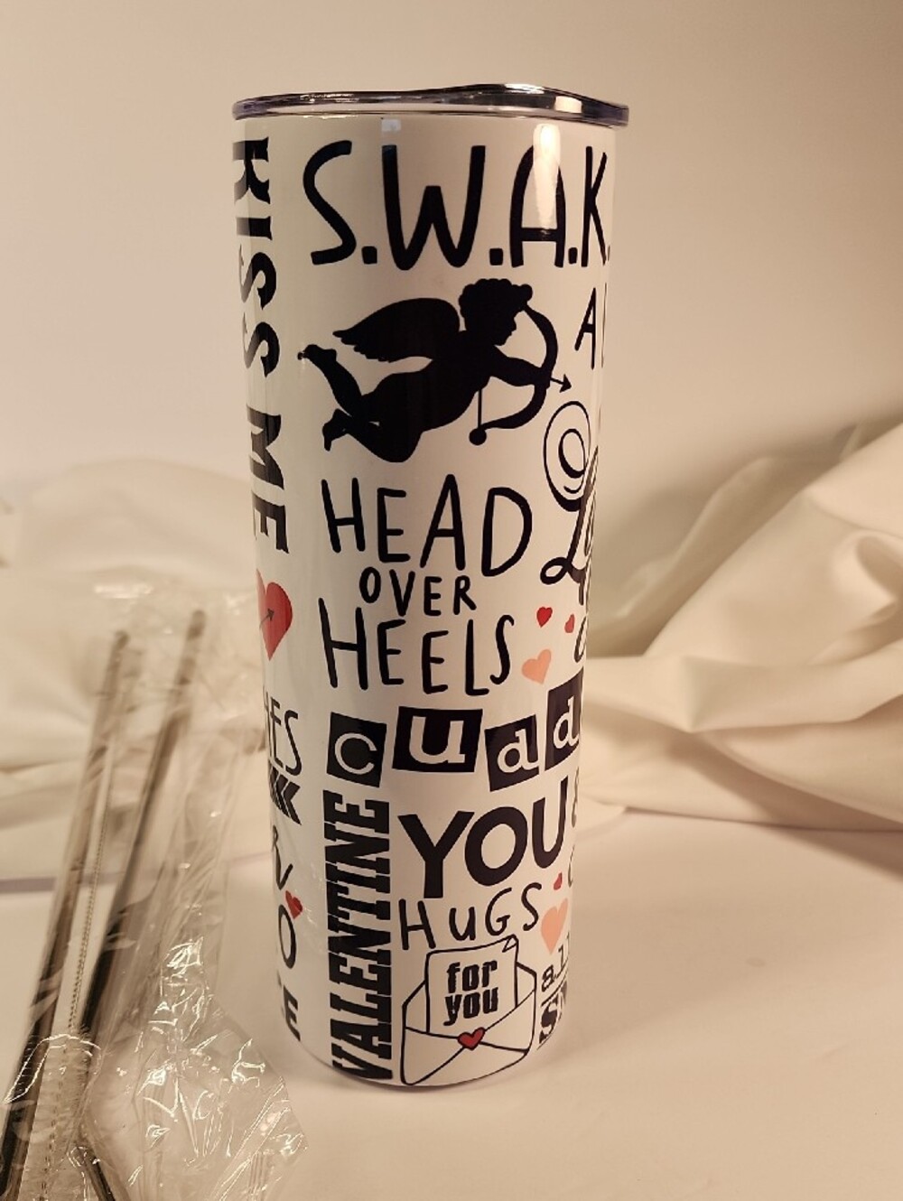 White Valentine Love Phrase Tumbler with Hearts - Picture 3 of 3